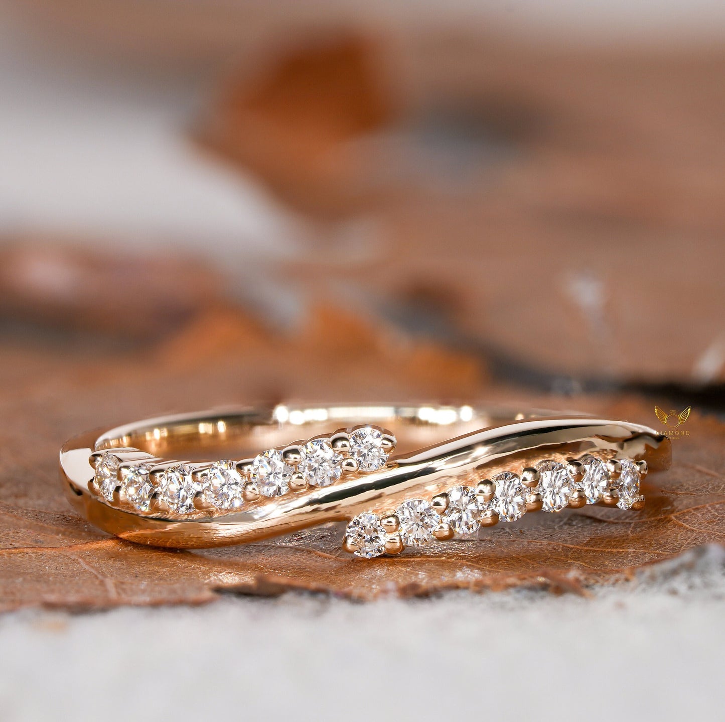 Minimalist Wave Lab Grown Diamond Ring – Dainty Stacking Wedding Band