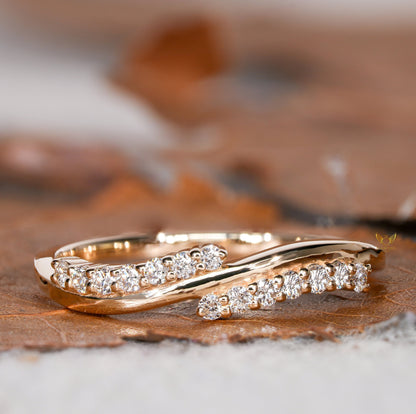 Minimalist Wave Lab Grown Diamond Ring – Dainty Stacking Wedding Band
