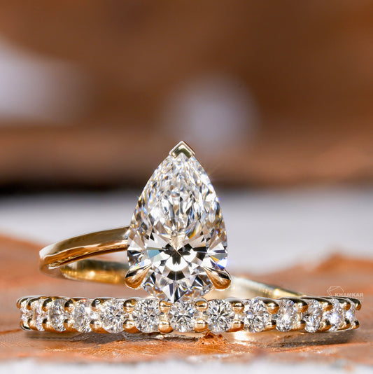 Pear Cut Lab Diamond Wedding Band Ring For Her