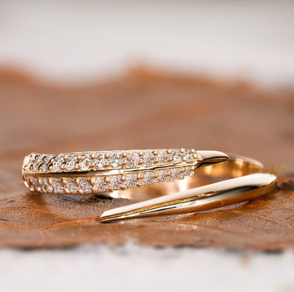 Lab Diamond Bypass Wrap Ring – 14K Gold Adjustable Cuff Ring