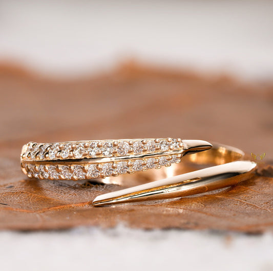Lab Diamond Bypass Wrap Ring – 14K Gold Adjustable Cuff Ring