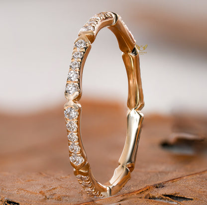 Lab Diamond Bamboo Eternity Ring – 14K Gold Minimal Stackable Band