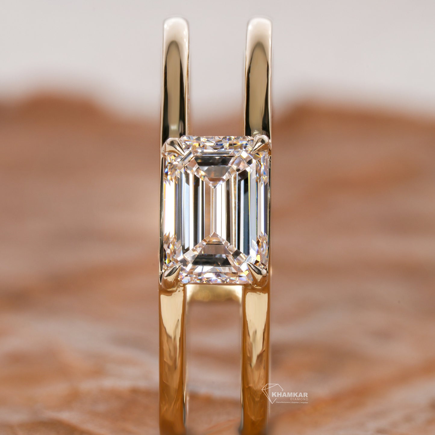 Emerald Lab Diamond East-West Split Shank Ring