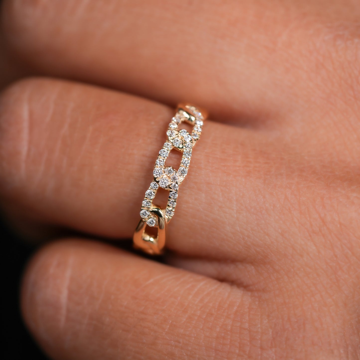 Round Lab Diamond Pave Chain Ring – 14K Gold Cuban Link Everyday Band