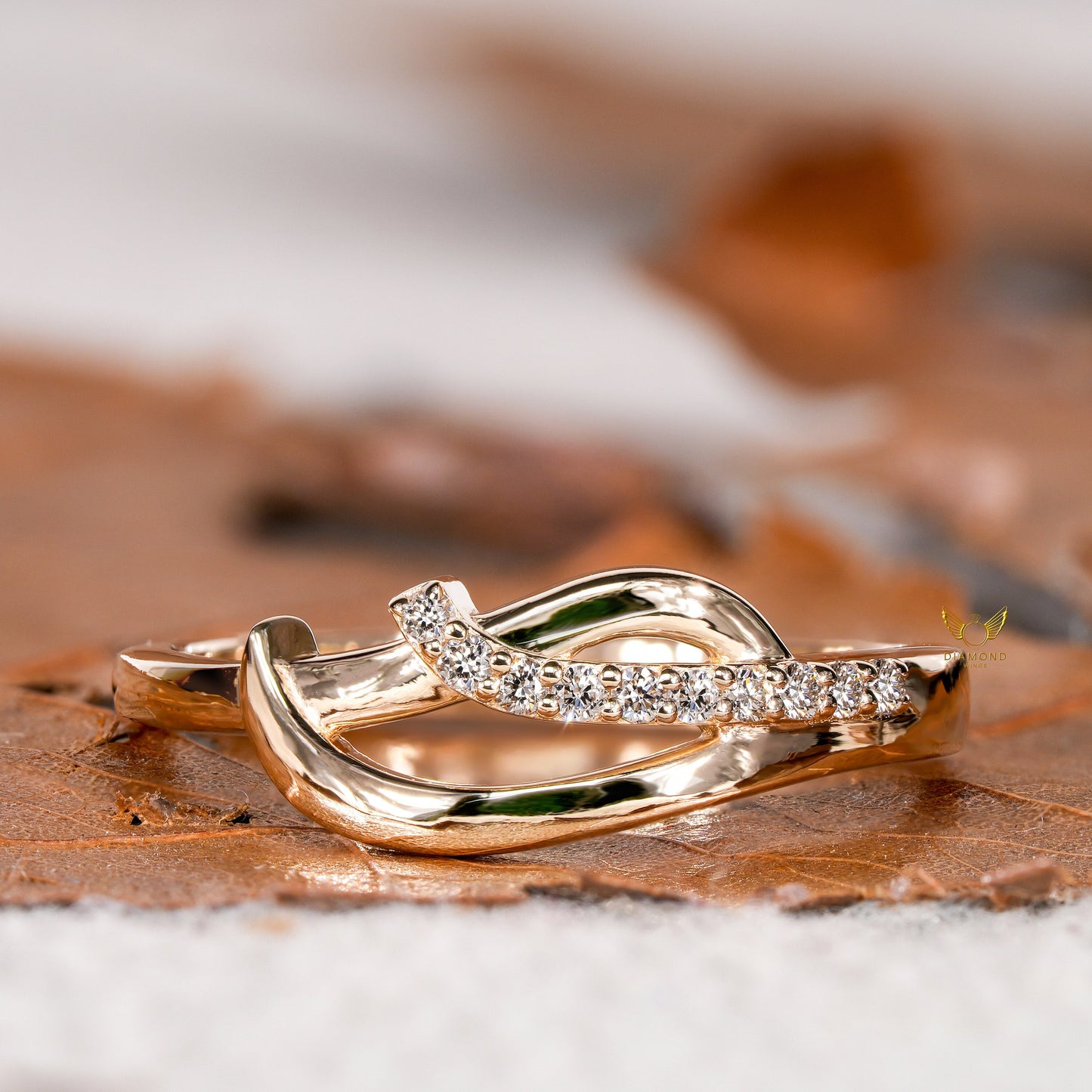 Minimalist Diamond Crossover Ring, Pave Overlap Wedding Ring for Women