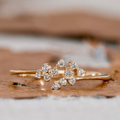 14K Gold Lab Diamond Tiny Cluster Stacking Ring