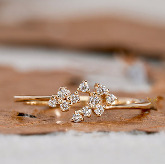 14K Gold Lab Diamond Tiny Cluster Stacking Ring