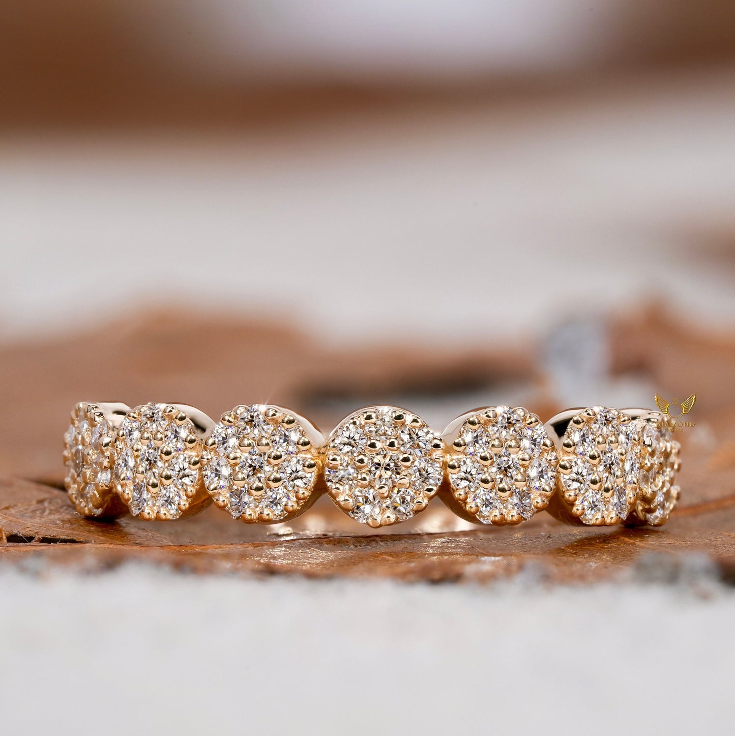 Lab Grown Diamond Band,Floral Wedding Ring,Minimalist Stacking Ring for Women,Flower Eternity Band,Anniversary Ring For Wife