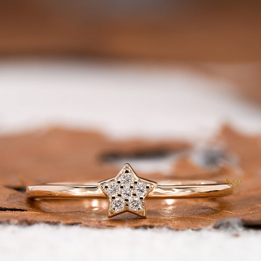 14K Gold Lab Grown Diamond Star Celestial Ring