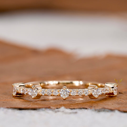 14K Gold Lab Diamond Pave Half Eternity Minimalist Ring