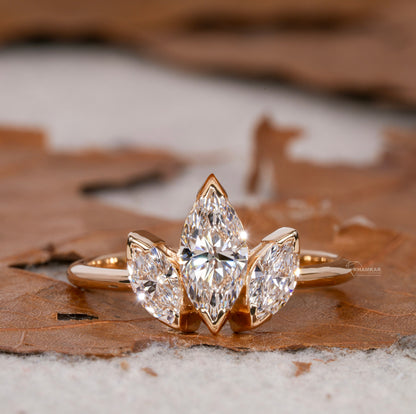 1.01CT Marquise Lab Diamond Three Stone Engagement Ring