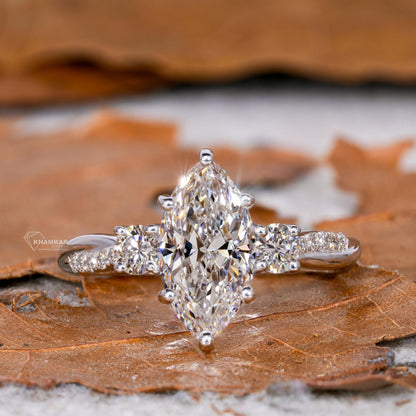 Marquise Lab Diamond Ring – 1–2 CT Twisted Three Stone Engagement ring