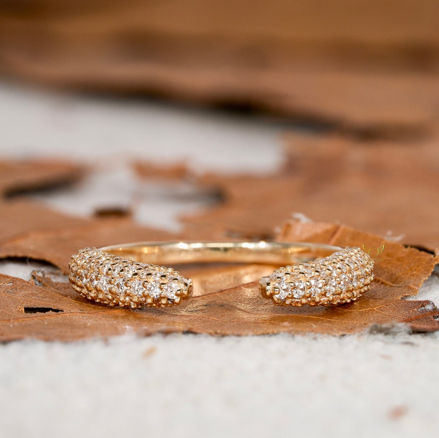 14K Gold Micro Pave Diamond Open Gap Wedding Band