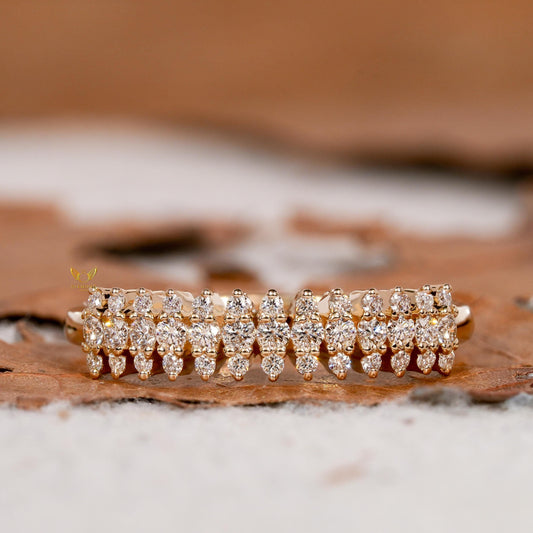 Lab Grown Diamond 3-Row Half Eternity Wedding Band