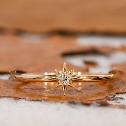 Lab Diamond Star Ring 14K Gold Minimalist Celestial Ring