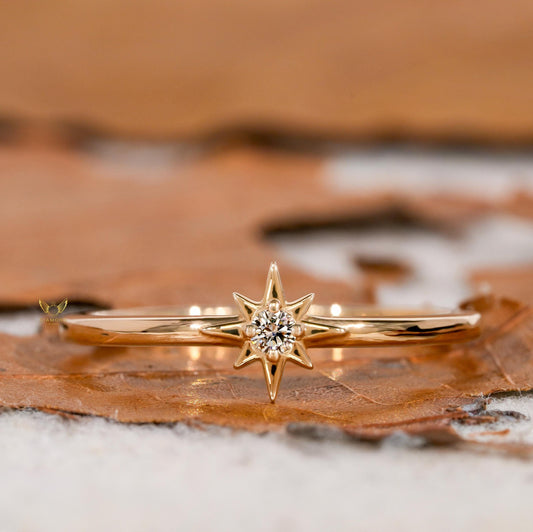 Lab Diamond Star Ring 14K Gold Minimalist Celestial Ring