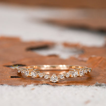 14K Gold Curved Chevron Lab Diamond Stacking Ring