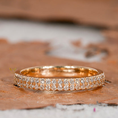 Lab Diamond Pave Wedding Band 14K Gold, Two Row Dome Ring
