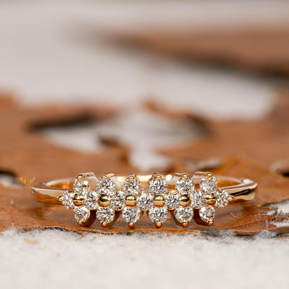 14K Solid Gold Lab Diamond Floral Band Ring