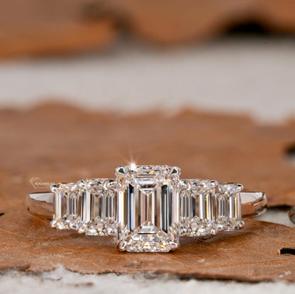 Emerald Cut Lab Diamond Ring – Five Stone IGI Certified