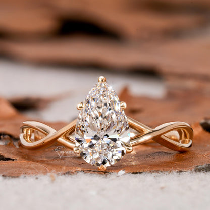 1.00CT Pear CutTwisted Lab Grown Engagement Rin