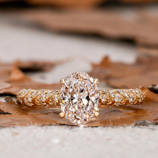 1CT Oval Lab Diamond Engagement Ring, Twisted Band