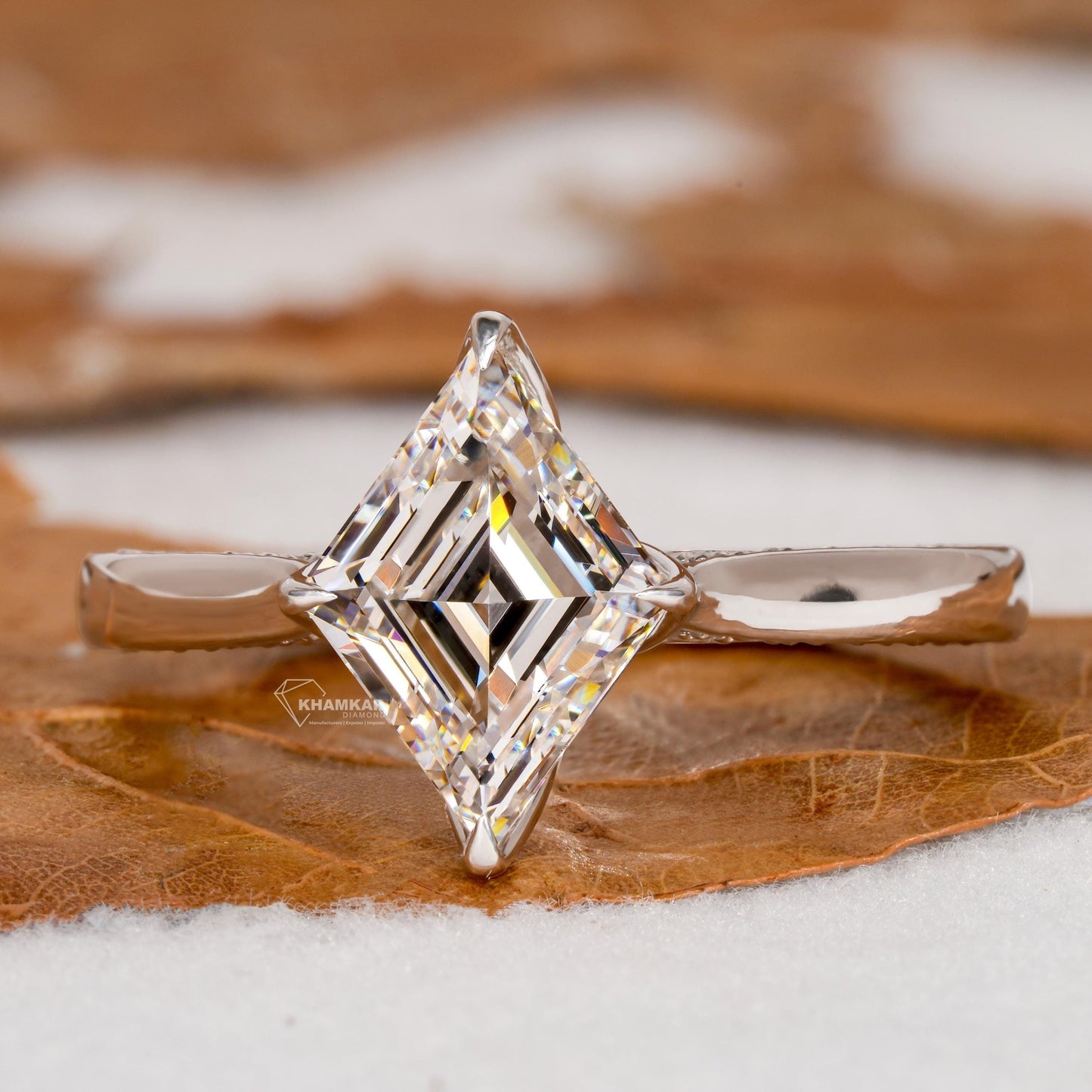 Lozenge Cut lab diamond tulip Halo Pave Engagement Ring