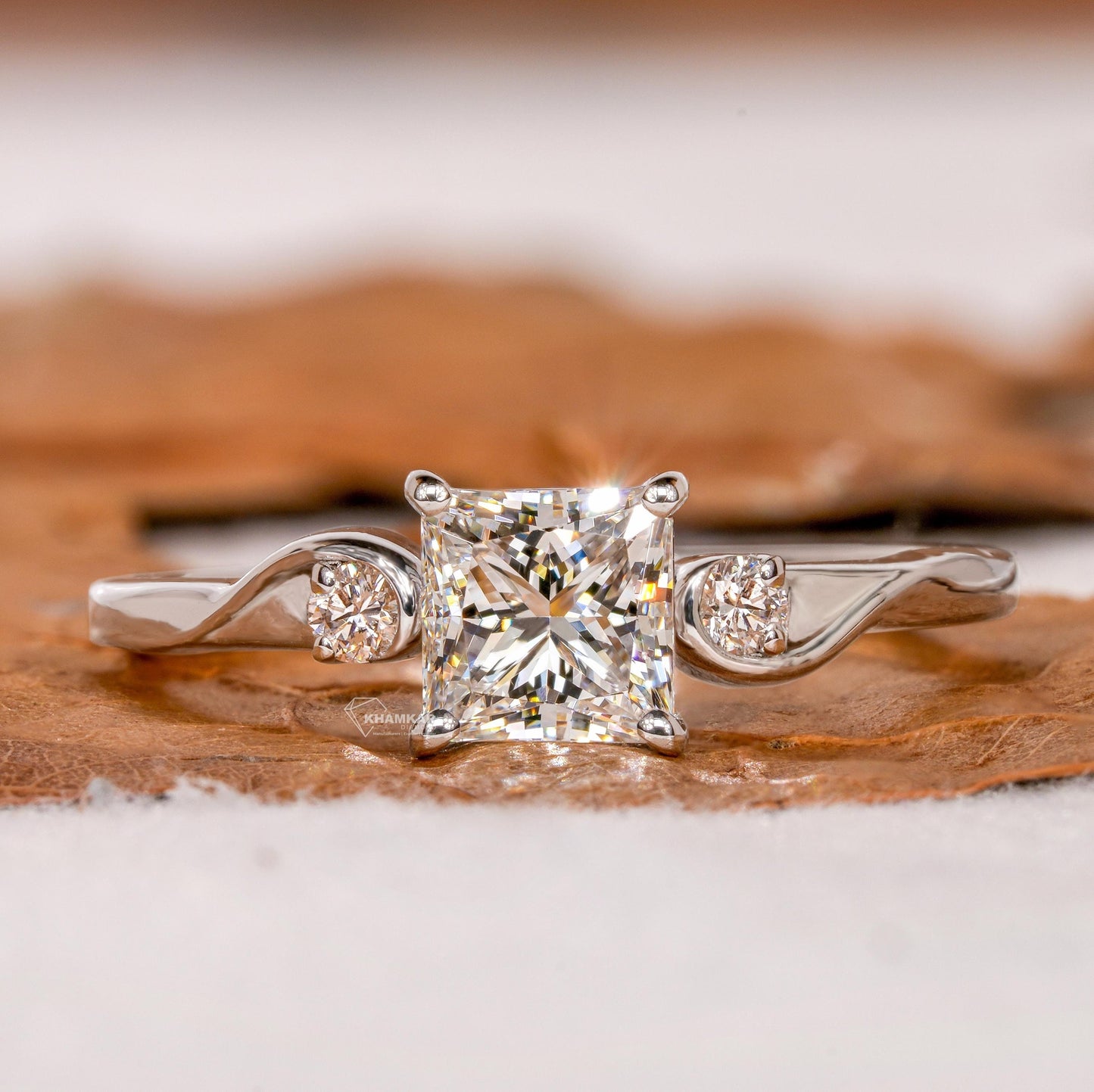 0.75CT Princess Engagement Ring,Lab Created Wedding Ring,Trilogy Diamond Ring,White Gold Ring For Women,Graduation gifts