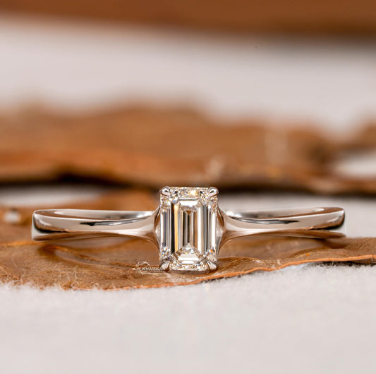0.25CT Emerald Cut Lab Diamond Ring,Dainty Engagement Ring,Minimalist Diamond Ring,Tapered Band Ring,Comfort Fit Ring,Birthday Gift Ring
