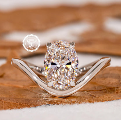 1.50CT Oval Lab Diamond Wave Solitaire Engagement Ring