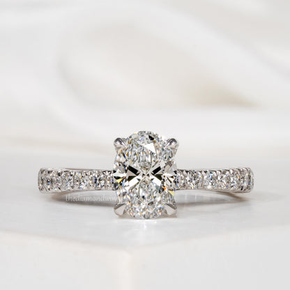 Oval Lab Grown Diamond  Pave  Engagement Ring For Women