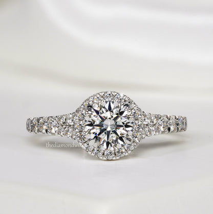 14K Gold Round Lab Grown Diamond Halo Engagement Ring
