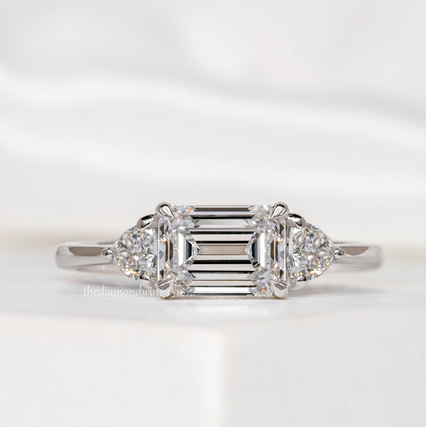 Emerald Cut Lab Grown Diamond Trilogy Engagement Ring