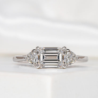 Emerald Cut Lab Grown Diamond Trilogy Engagement Ring