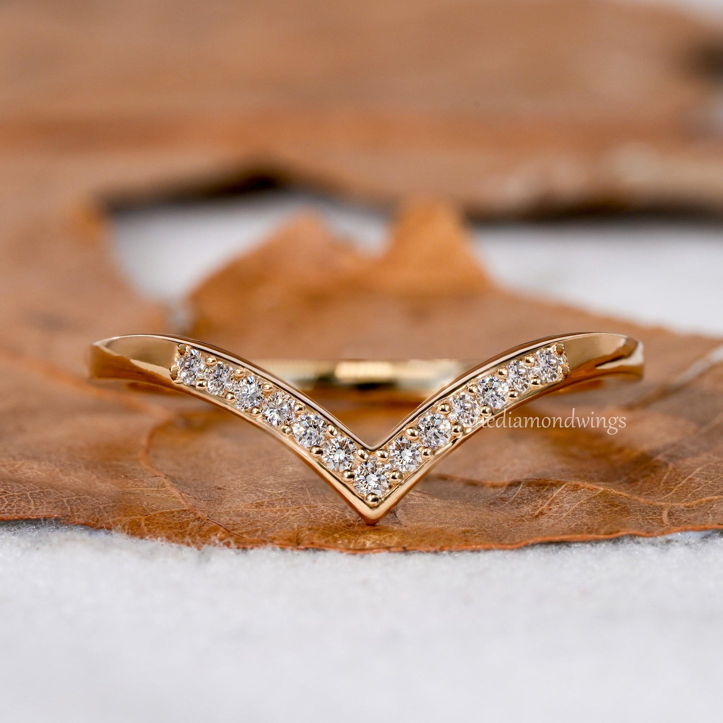 V Shape Lab Diamond Band Chevron Wedding Ring for Women