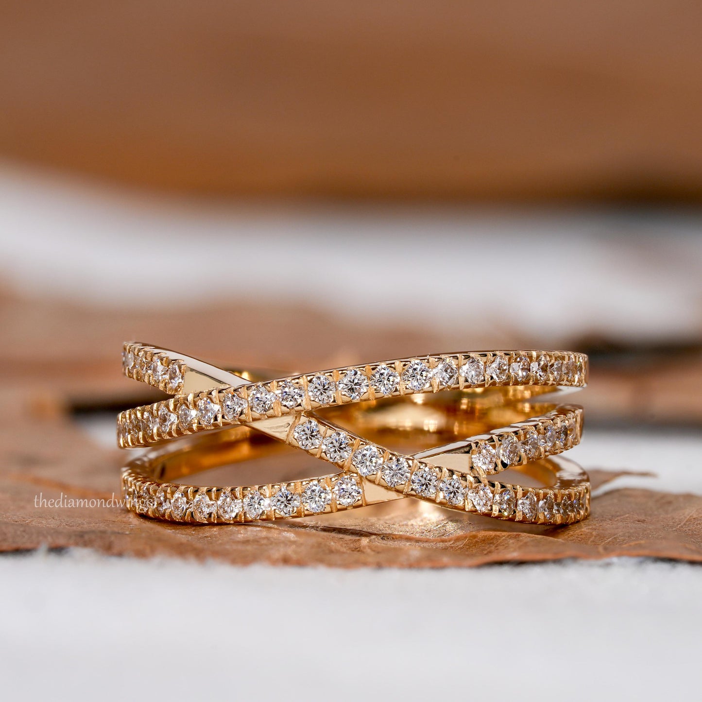 Crossover Lab Diamond Wedding Band 14K Gold Stackable Ring