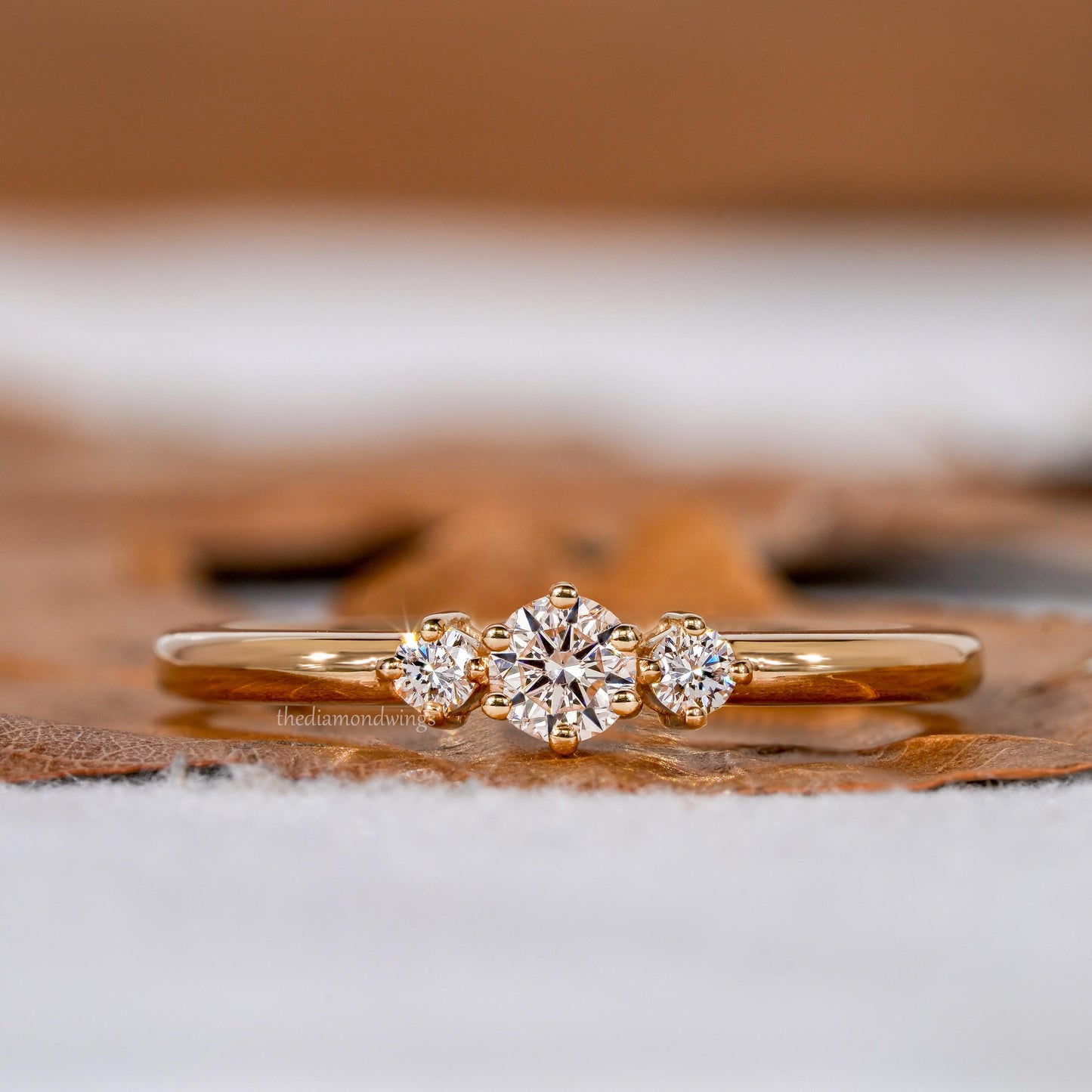 Round Cut Lab Grown Diamond Three Stone Engagement Ring
