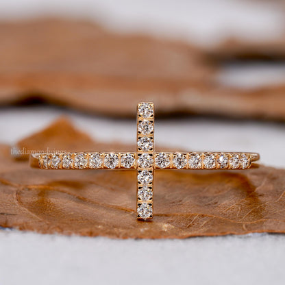 Round Lab Diamond Sideways Cross Ring for Women