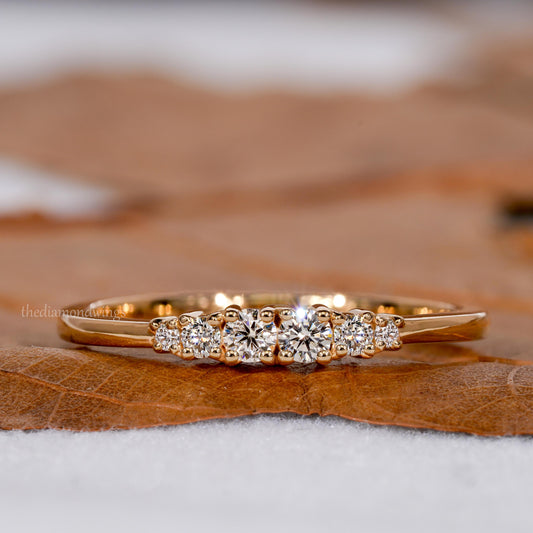 Six Stone Round Lab Grown Diamond Wedding Band –Minimalist Stackable Ring