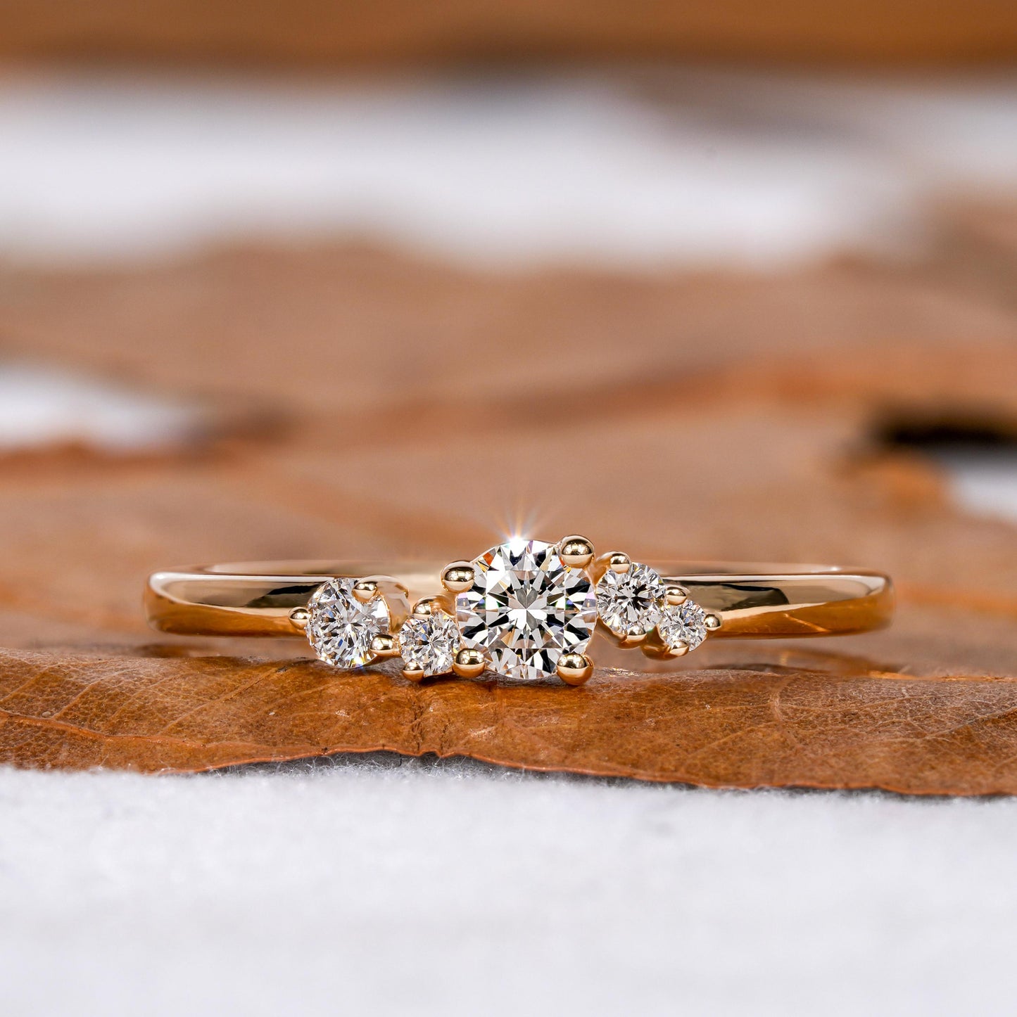 Lab Diamond Engagement Ring 14K Gold Dainty Cluster Ring for Women