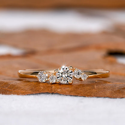 Lab Diamond Engagement Ring 14K Gold Dainty Cluster Ring for Women