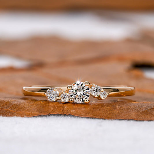 Lab Diamond Engagement Ring 14K Gold Dainty Cluster Ring for Women