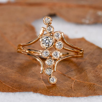 Round Diamond Bezel Set Designer Bubble Ring In 18k Gol