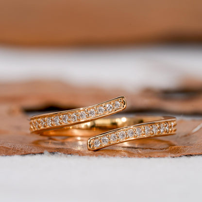 Lab Diamond Bypass Wrap Ring – 14K Gold Minimal Stackable Ring