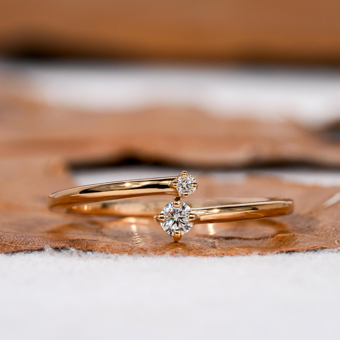 Dainty Two Stone Bypass Lab Diamond Ring in 14K Gold