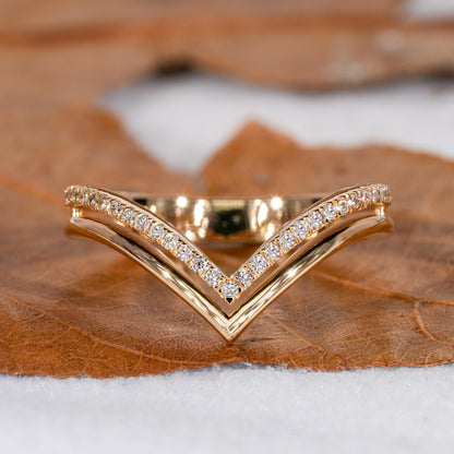 Lab Diamond Double Chevron Band – 14K Gold V Shape Ring