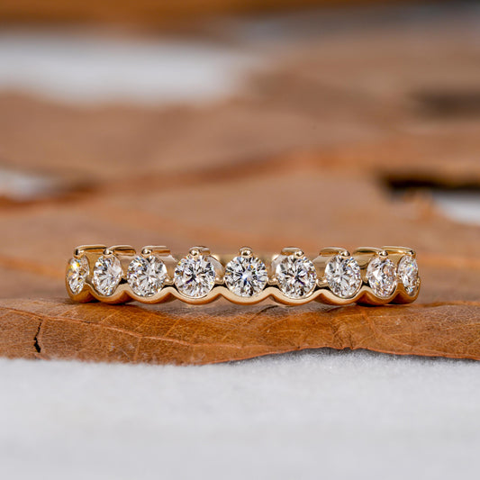 14K Gold Round Lab Grown Diamond Half Eternity Wedding Band