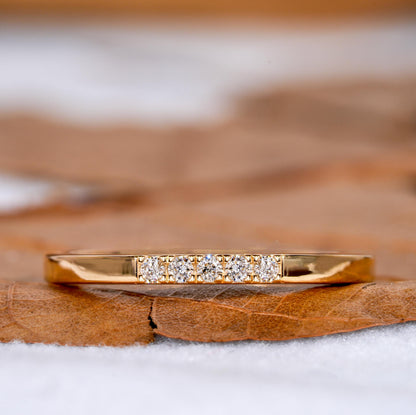5 Stone Lab Diamond Band Thin Stackable Wedding Ring
