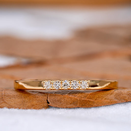 5 Stone Lab Diamond Band Thin Stackable Wedding Ring