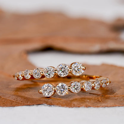 Open Cuff bypass Round Cut Lab Grown Diamond Wrap Ring,